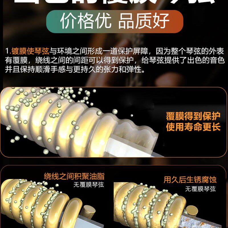 火烨琴弦民谣吉他弦一套6根弦镀膜磷铜吉他弦线全套覆膜木吉它弦
