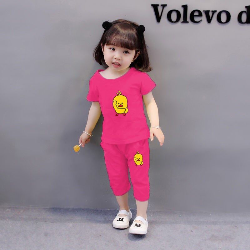 0-1-2-3岁4女童夏装套装2024新款短袖七分裤夏季两件套潮衣服童装