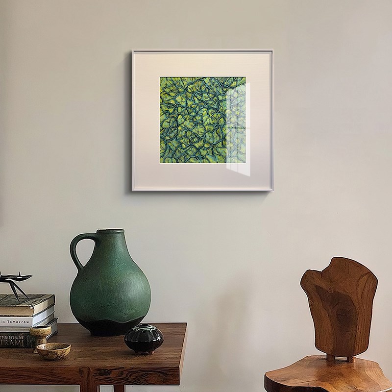 纯手绘抽象油画《绿澜韵动》简约风餐厅卧室挂画定制