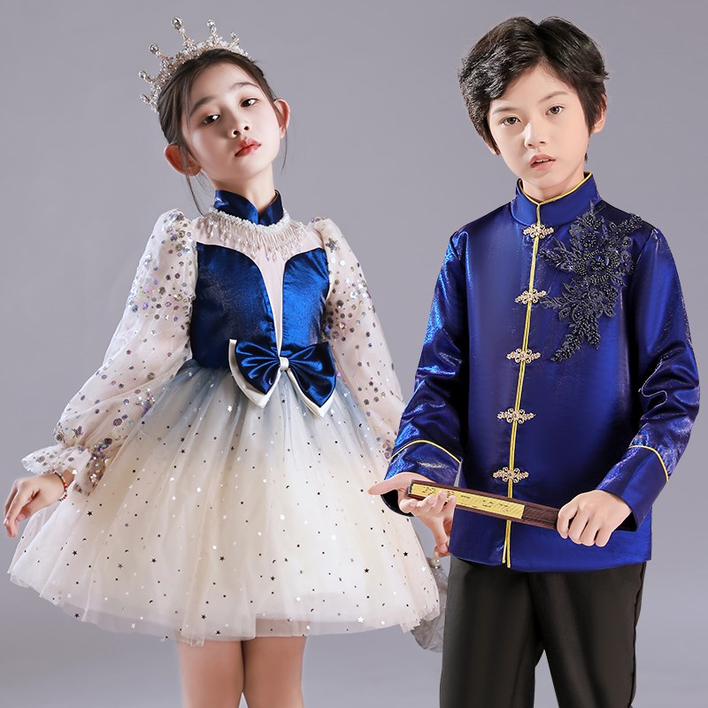 儿童大合唱演出服小学生朗诵主持中式礼服套装中国风幼儿园表演服