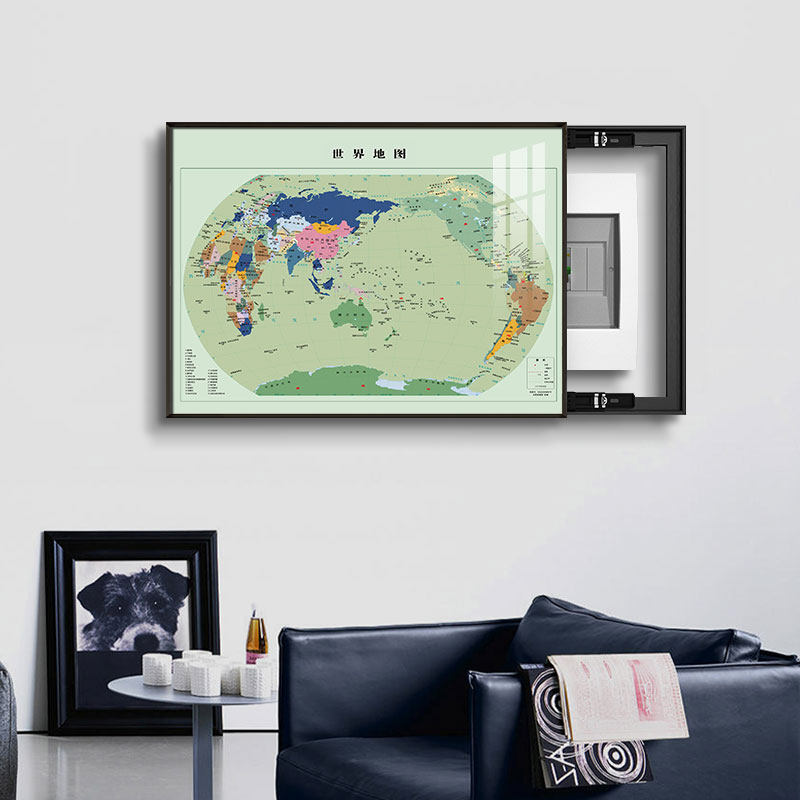 世界中国城市地图定制电表箱装饰画餐厅电闸挂画办公室电箱装挂画