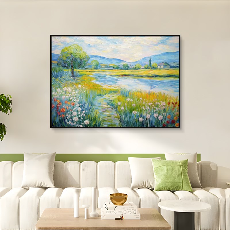 莫奈油画餐厅装饰画绿色风景饭厅餐桌背景墙挂画2026新款客厅壁画
