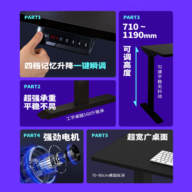 五金少女 电竞升降电脑桌台式家用电竞房双人电动书桌书架一体桌