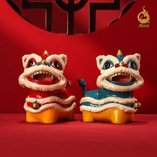 阿三铜艺黄铜摆件《舞狮降福》家居客厅桌面电视柜玄关礼品装饰品