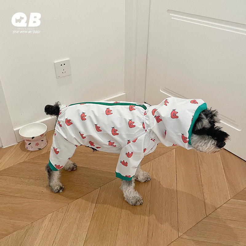 宠物狗狗防雨防水衣服带抽绳背部拉链雪纳瑞比熊泰迪法斗四脚雨衣