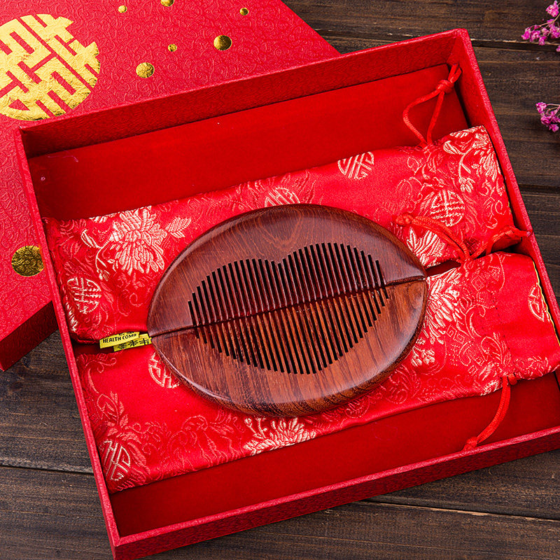 结婚梳子女红色对梳喜梳子一对婚庆梳紫檀木梳子新婚嫁妆陪嫁礼物