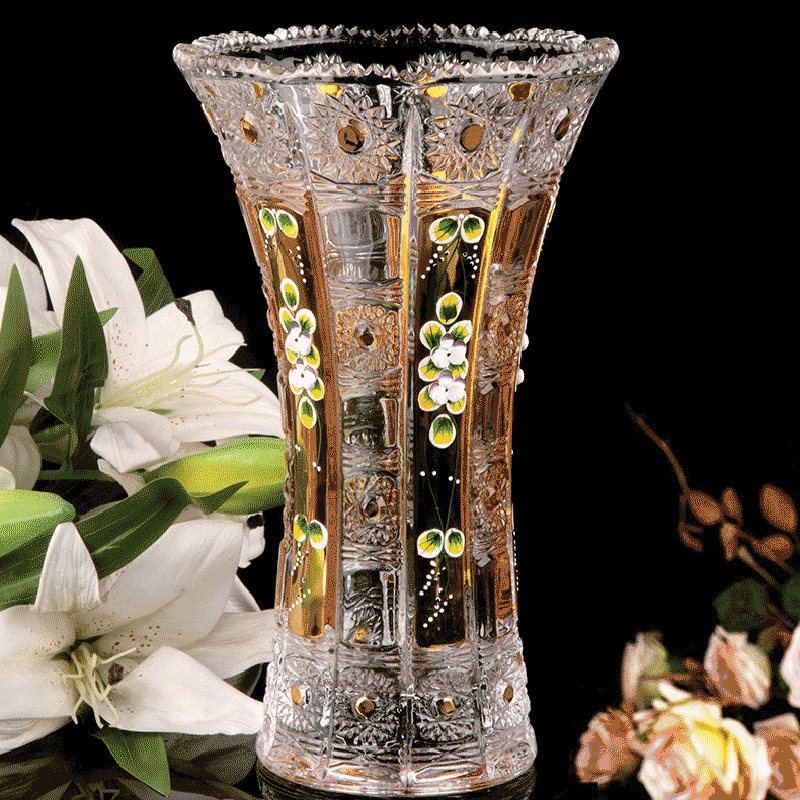 金色法兰花水具玻璃花瓶百合富贵竹家居装饰玻璃花瓶摆件礼品花瓶
