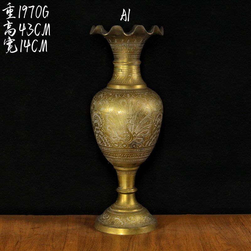 vintage客厅纯黄铜花瓶民宿欧式家居法式样板间拍摄干花金属花盆