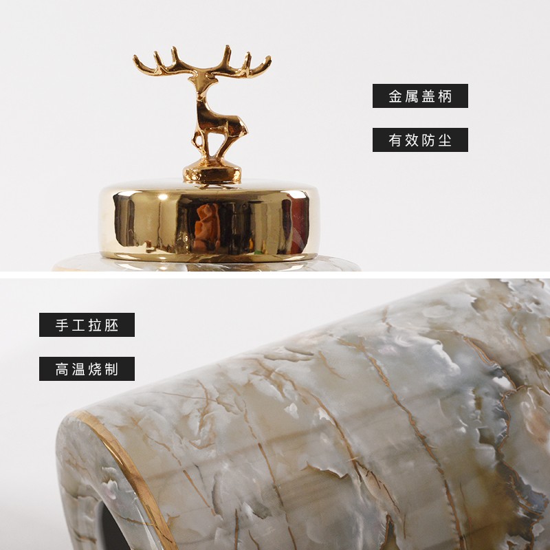 新中式创意金色陶瓷罐样板房间展柜摆件客厅玄关隔断屏风轻奢装饰