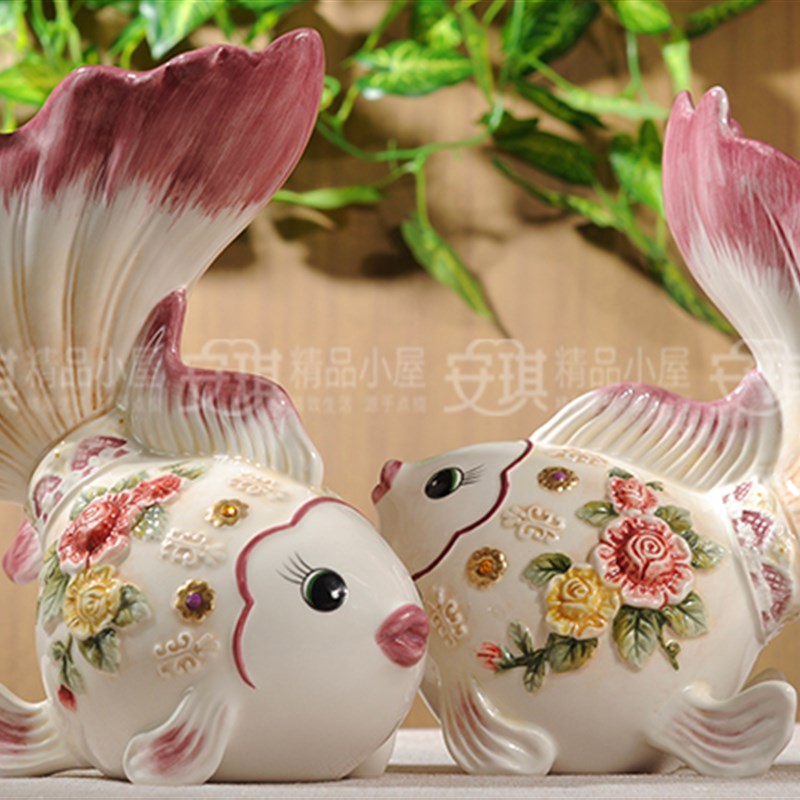 欧式年年有鱼陶瓷家居饰品结婚订婚情侣摆件电视柜玄关茶几摆件