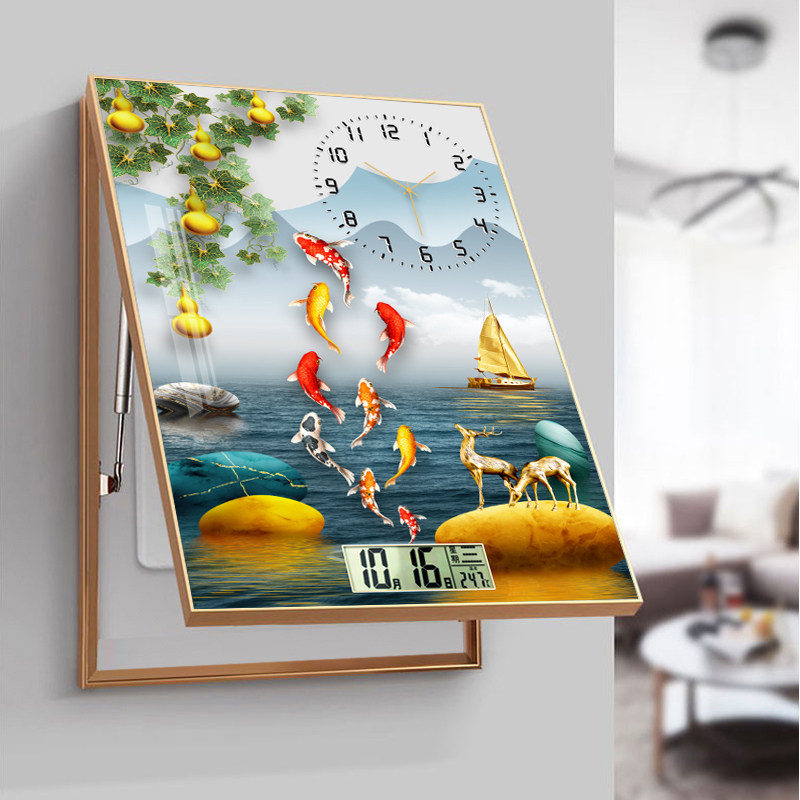 电表箱装饰画竖款新款带钟表时钟万年历配电箱挂画遮挡电闸箱开关