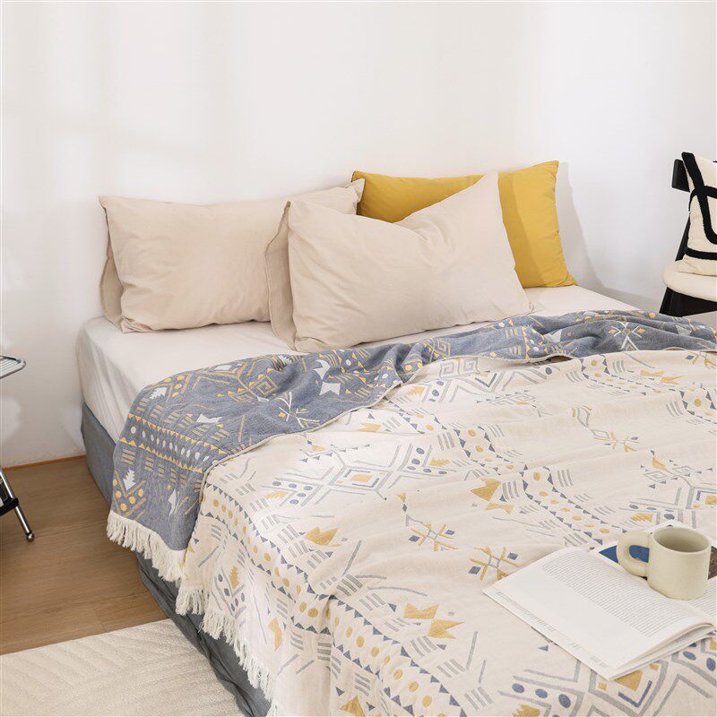 基拉尼风全棉多层纱布毛巾被流苏花边轻薄毛巾毯子盖毯纯棉空调毯