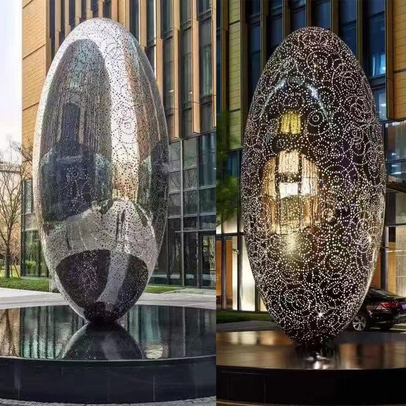 不锈钢水景圆环雕塑金属镜面月亮浪花水滴蝴蝶造型售楼部景观摆件