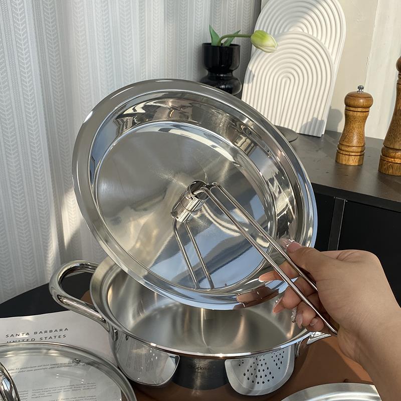 18/10不锈钢海鲜蒸汽锅蒸锅汤锅家用多功能火锅26cm/30cm
