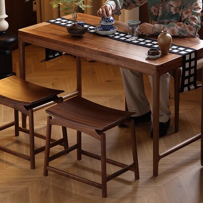 新中式黑胡桃实木凳子客厅家用小矮凳功夫茶凳短凳禅意方凳茶几凳