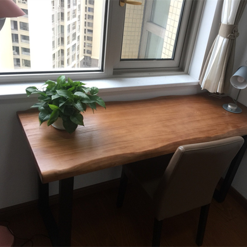 简约铁艺实木餐桌办公桌工作台洽谈桌长方形会议桌复古写字桌子