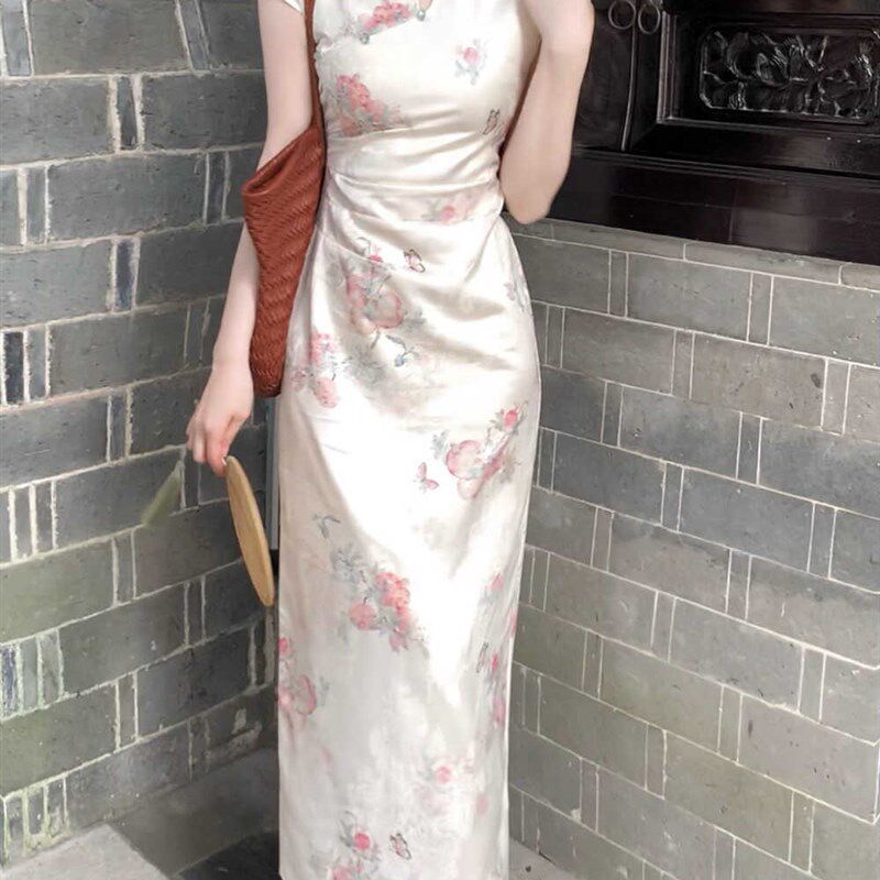 她来了复古馆【夏莺绿】新中式绿色提花显瘦显白改良旗袍连衣裙