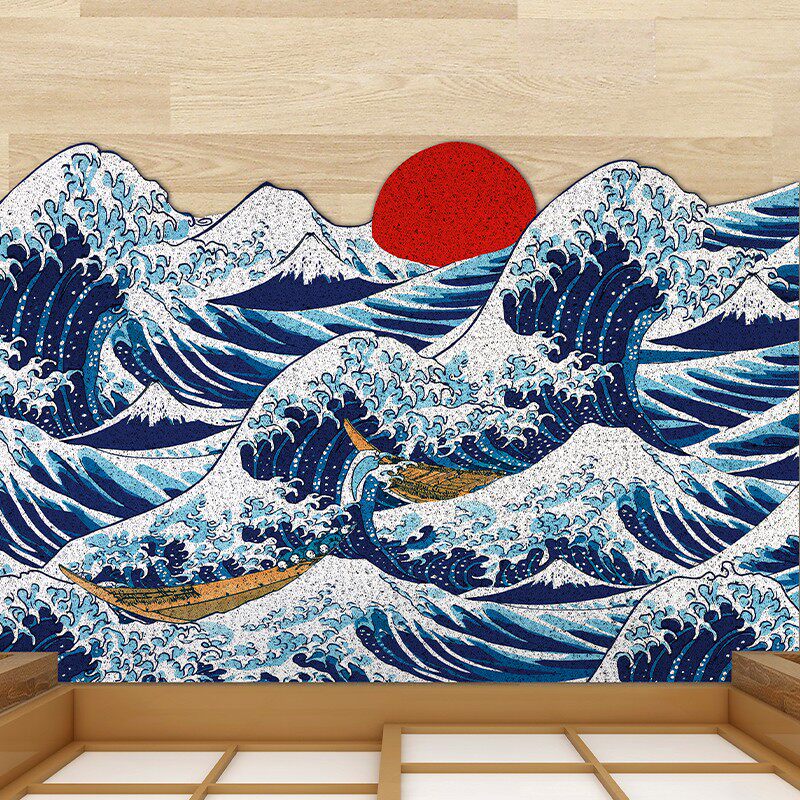 神奈川冲浪里日式进门地垫入户门口可裁剪丝圈地毯浮世绘玄关脚垫