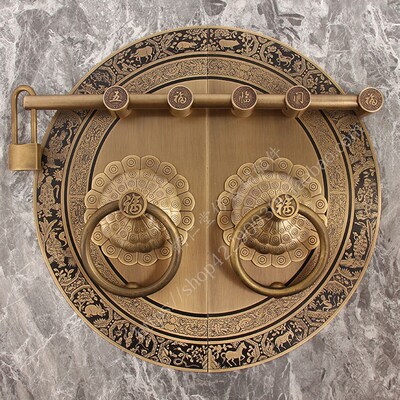 加粗中式纯铜农村大门门环把手插销门锁古建四合院木门拉手定制