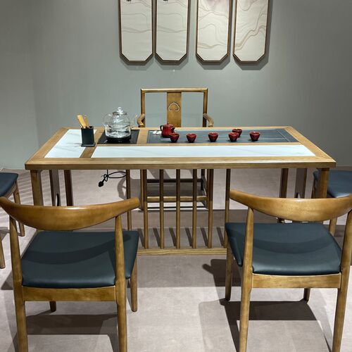 老板办公室功夫茶桌椅组合岩板茶几实木茶台新中式桌子和茶具一体