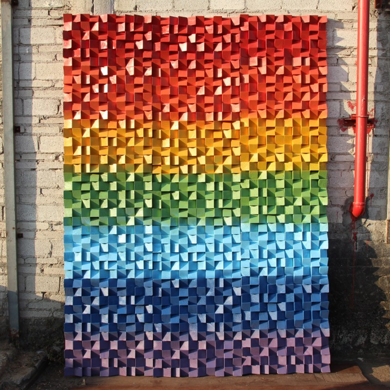 3d立体实木头木质马赛克客厅沙发电视背景墙面装饰画实物挂画油画