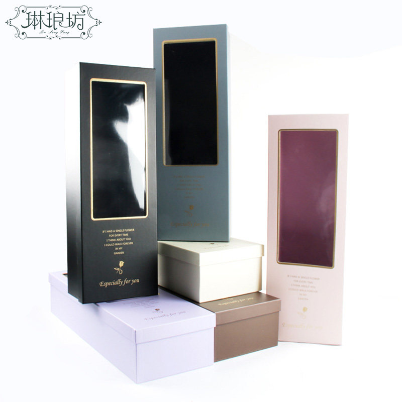 经典款金色蜜语开窗两件套长方盒长方形鲜花礼品包装盒花束礼盒