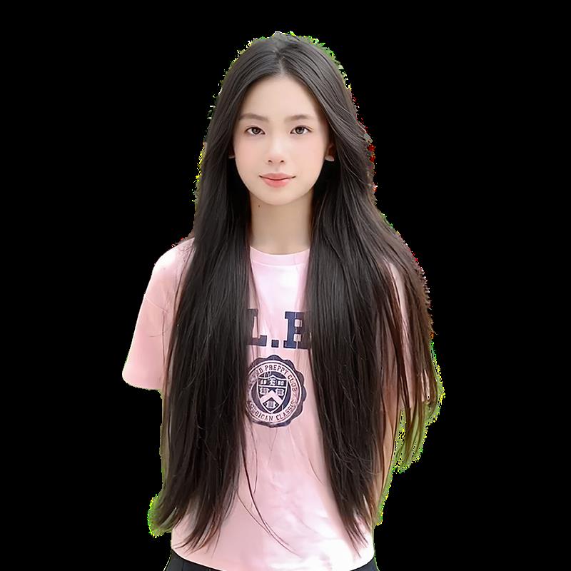 儿童假发女长发中分八字刘海自然减龄黑长直lolita仿真人发全头套