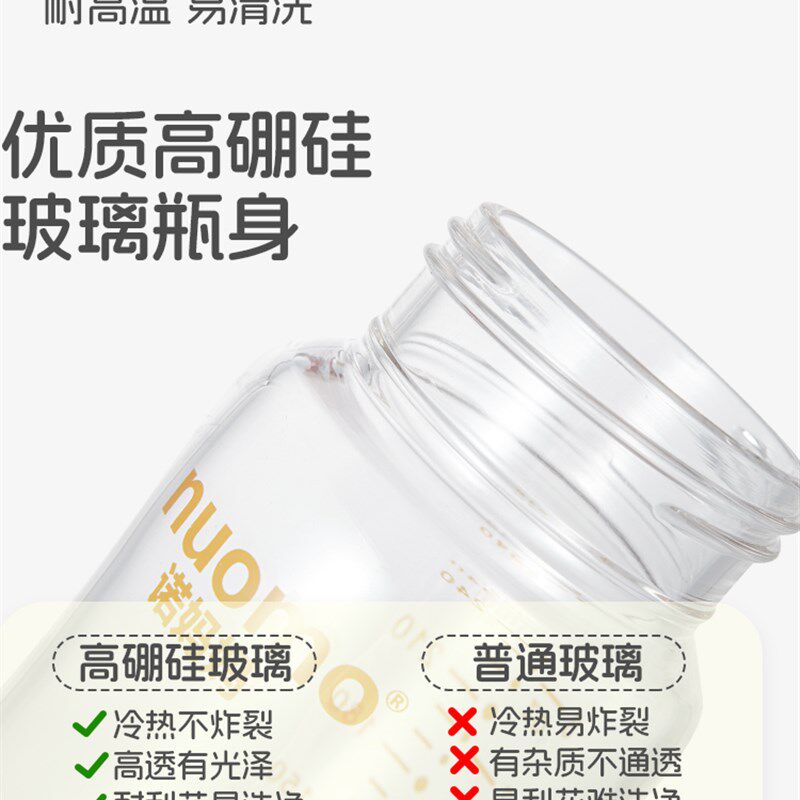 诺妈妈宝宝牛奶杯儿童水杯喝奶杯防摔玻璃奶瓶可微波炉加热吸管杯