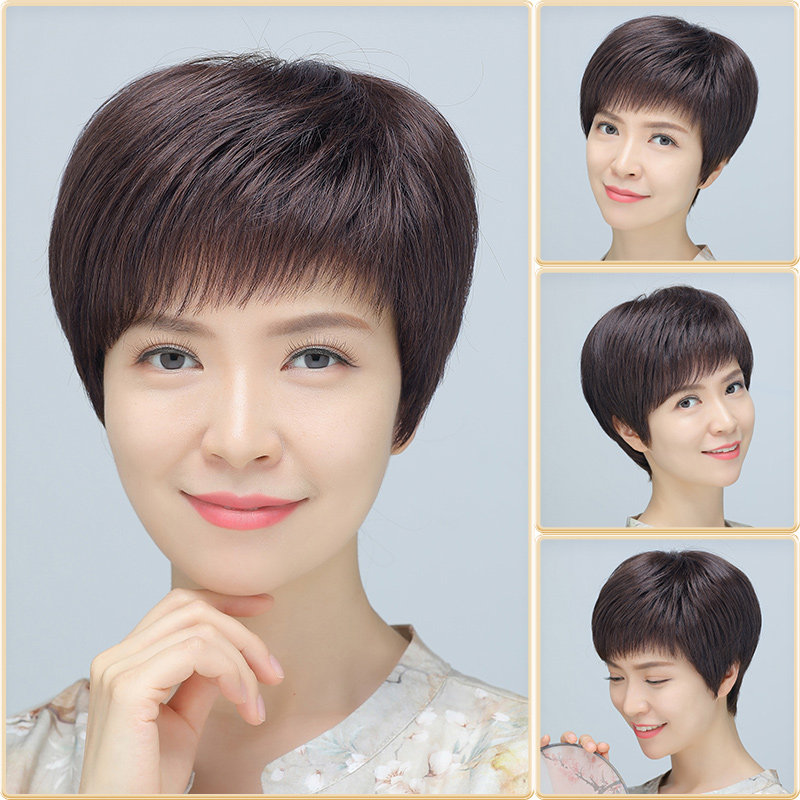 假发真发全真人发女短发妈妈真发全头套自然中老年女士老人发套