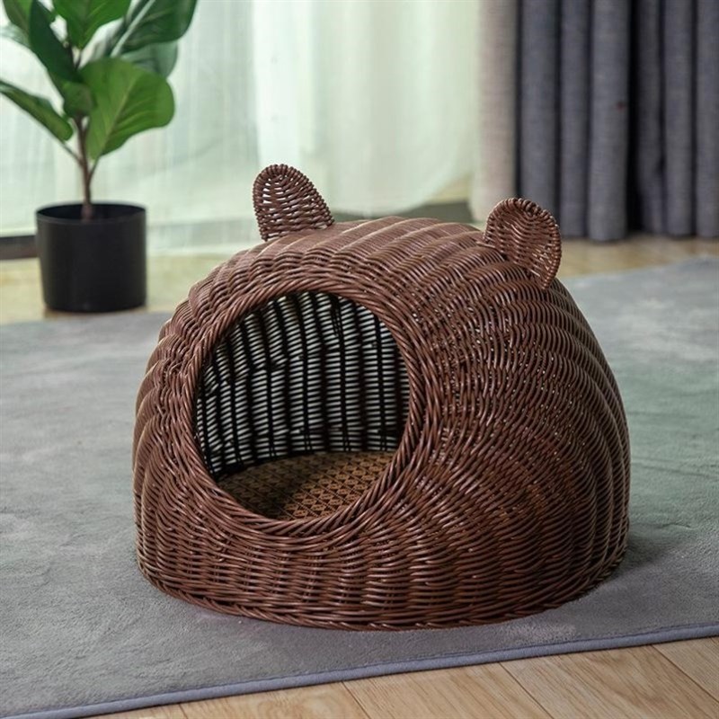 藤编猫笼竹编猫窝封闭式安全感藤编筐猫窝手工编织猫窝透气半封闭
