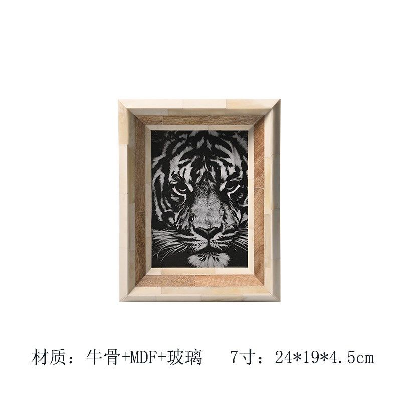 进口牛骨几何线条相框摆件现代样板间卧室床头柜客厅画框摆台装饰