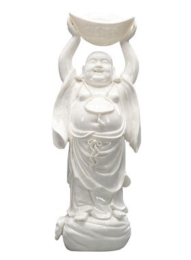 陶瓷弥勒佛大肚佛笑佛招财佛像摆件家用供奉客厅装饰品托元宝弥勒