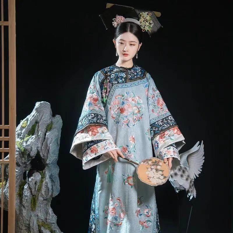 格格年轻贵妃清代女装氅衣旗装汉服清朝旗装旗印花宫廷中国古风