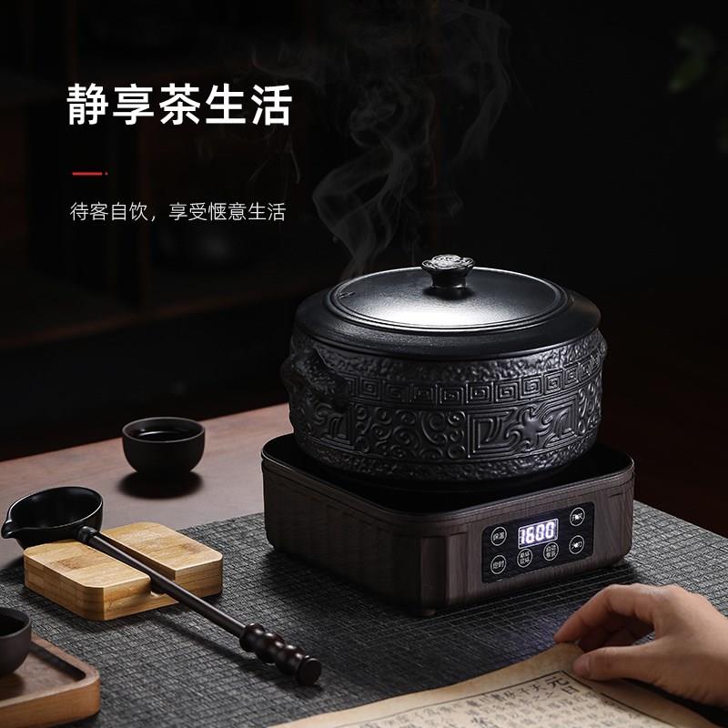 中式原矿陶土煮茶器电陶炉古法陶瓷围炉煮茶碗带勺白茶温茶煮泡锅