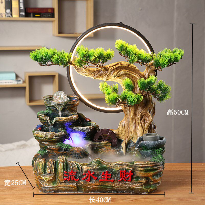 中式假山流水摆件家居创意装饰 招财进宝开业礼品合成树脂制品