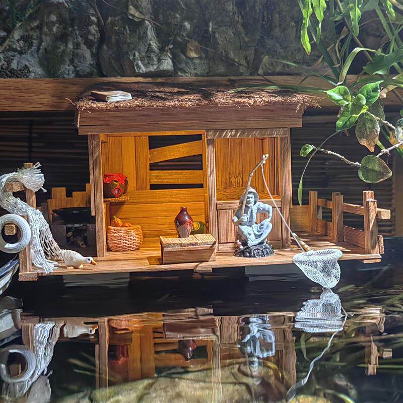 鱼缸造景小木屋漂流屋钓台摆件