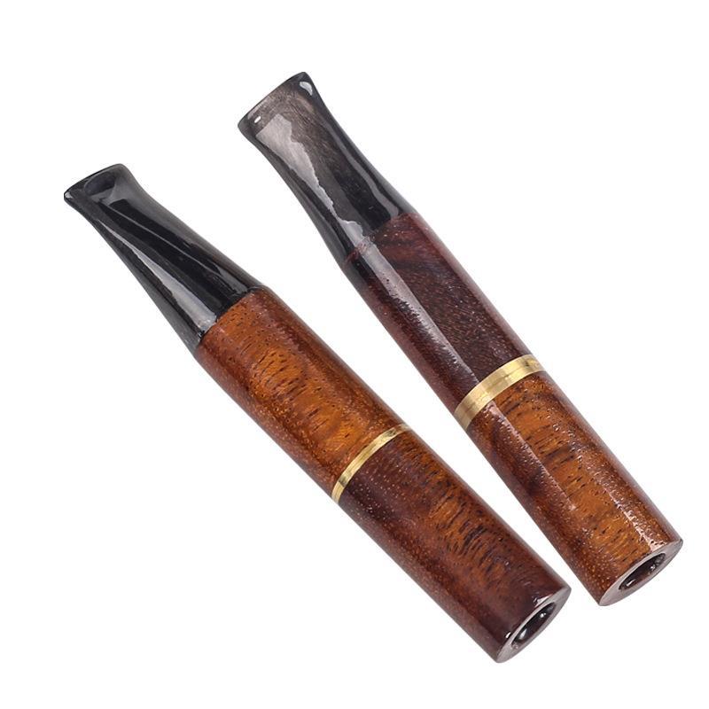 运天牛角烟嘴粗烟细烟两用烟嘴黑檀木拼接便携式带9mm活性炭滤芯