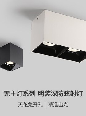 明装射灯双头led无主灯照明客厅灯卧室方形聚光防眩吸顶式斗胆灯