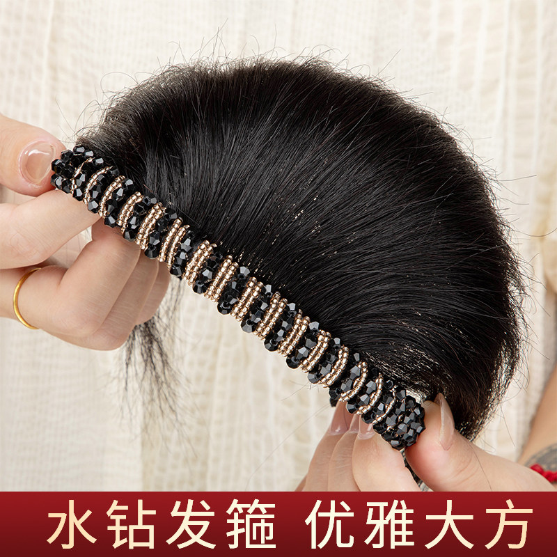 发箍刘海一体式真发辫子碎齐齐遮白发头帘前额假发片女头顶补发片