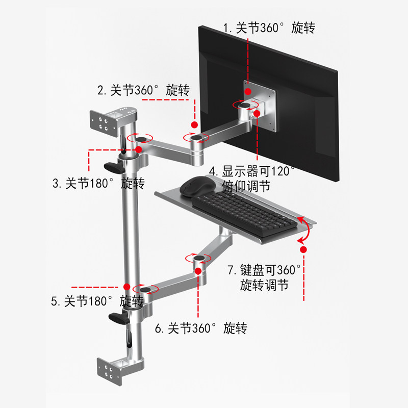 显示器支架电脑萤幕键盘一体支架工业显示屏悬臂支架臂机械臂壁挂