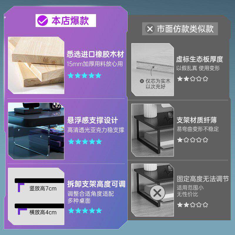 电竞房布置显示器增高架白色电脑桌面置物架摆件展示架实木亚克力