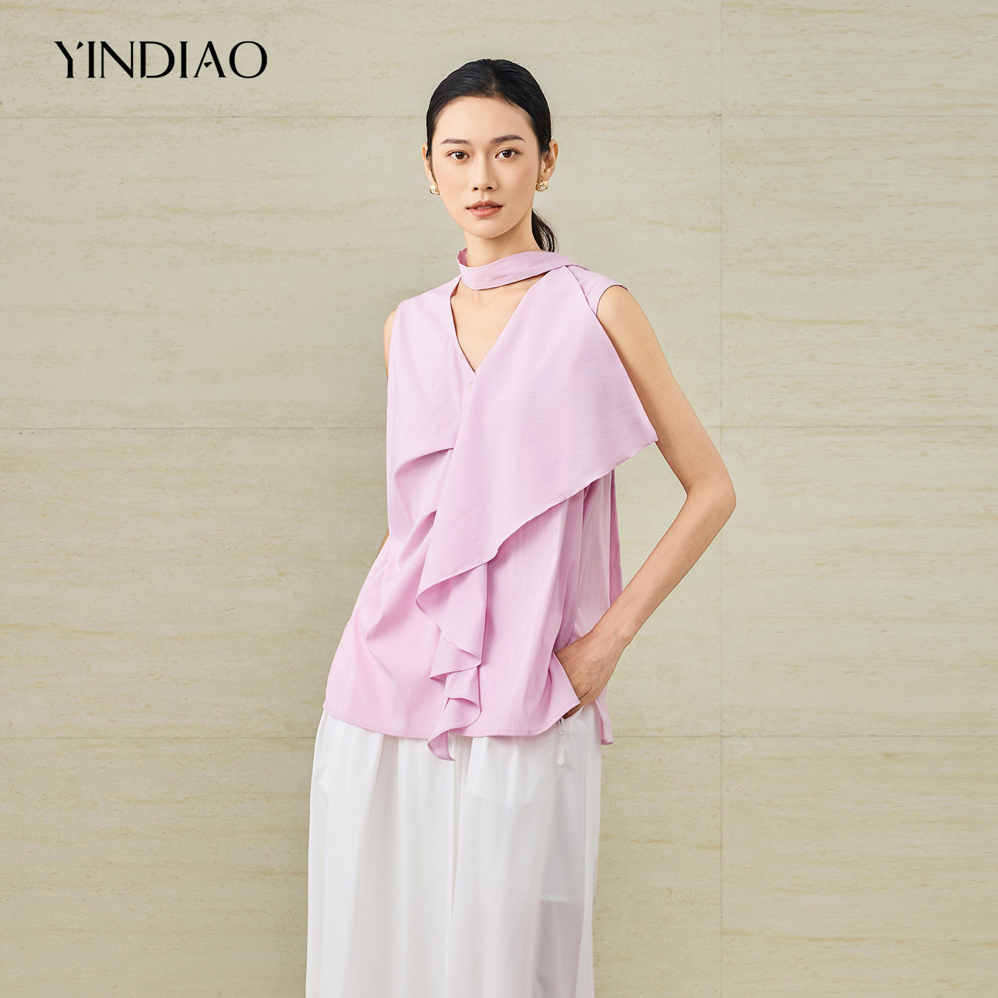 YINDIAO引调结构设计感飘带小衫