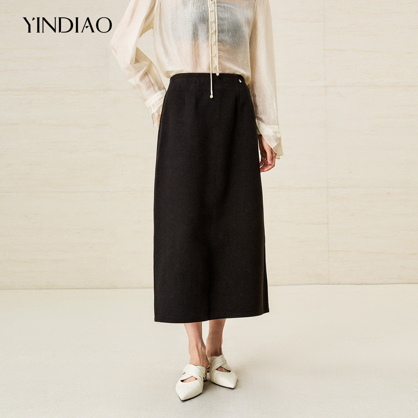 YINDIAO引调简约通勤毛呢半裙
