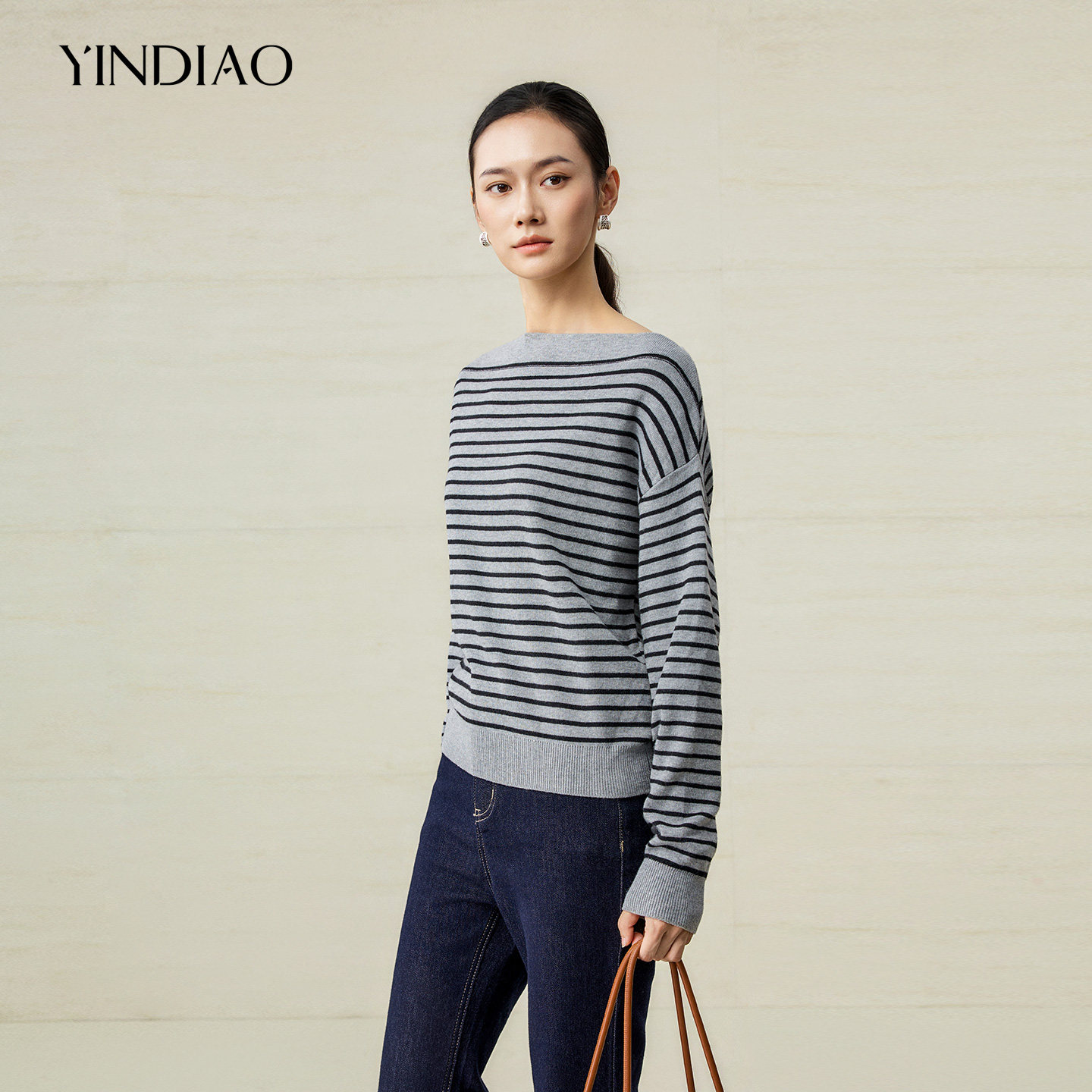 YINDIAO引调松弛舒适一字肩毛衣