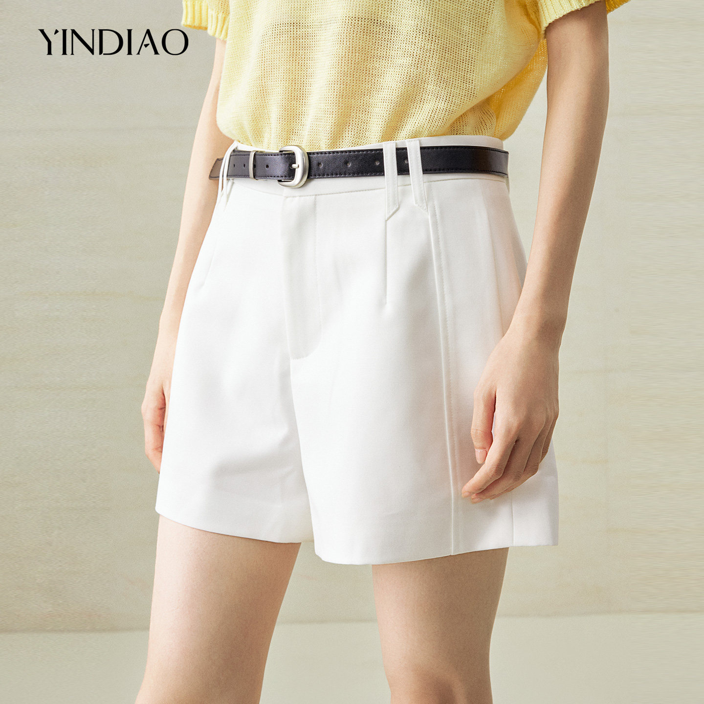 YINDIAO引调净色配腰带短裤