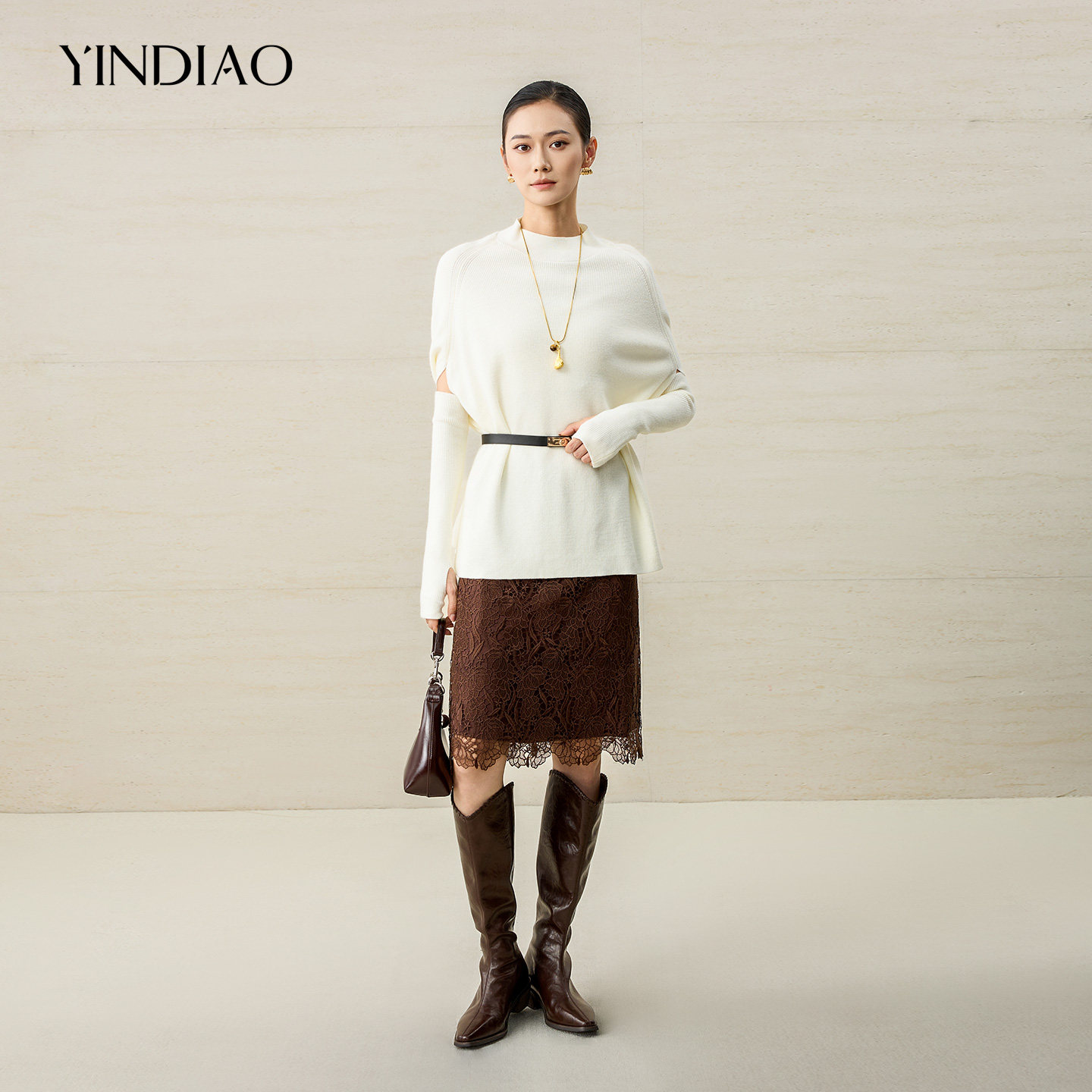 YINDIAO引调配腰带净色套头毛衣