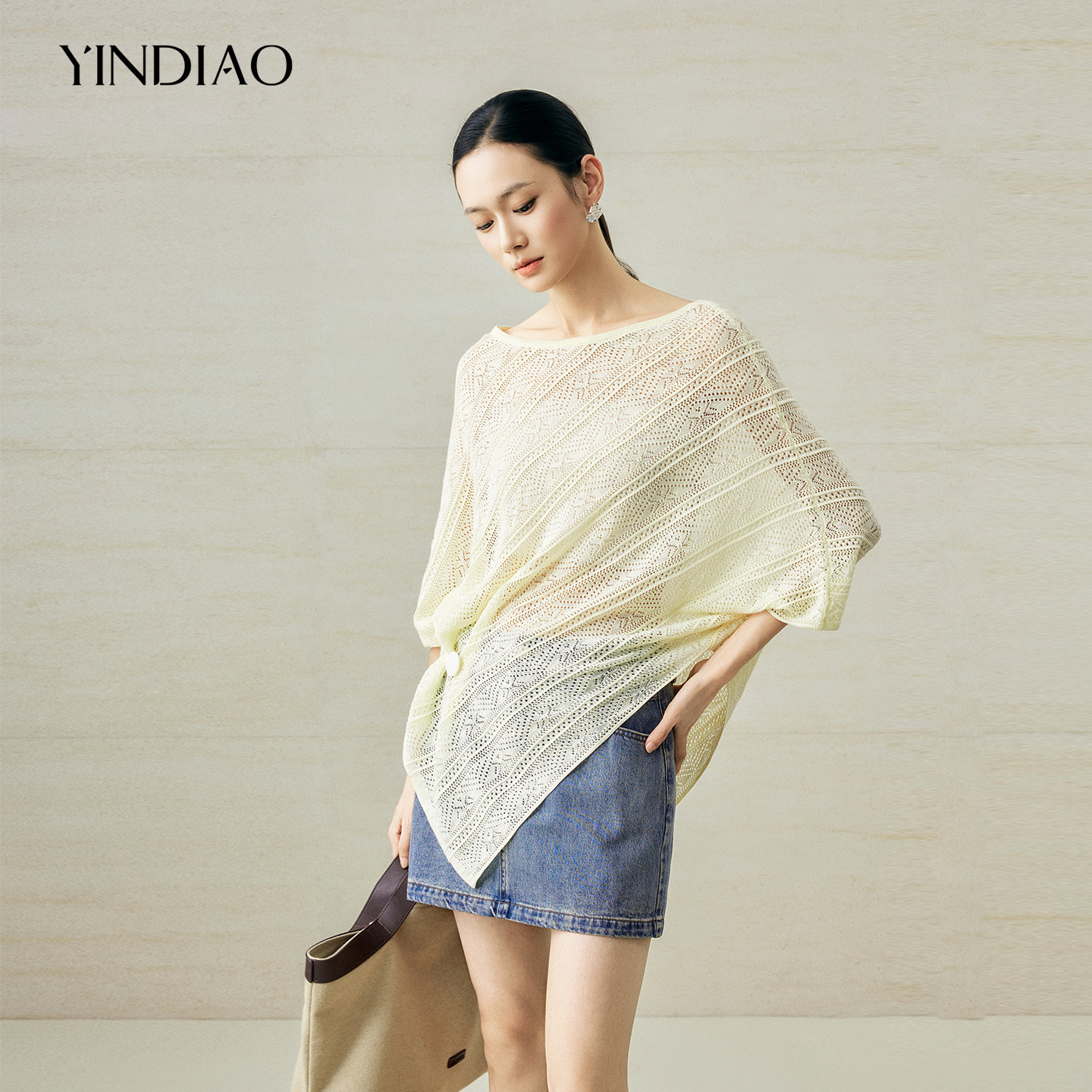 YINDIAO引调浪漫镂空披肩针织衫