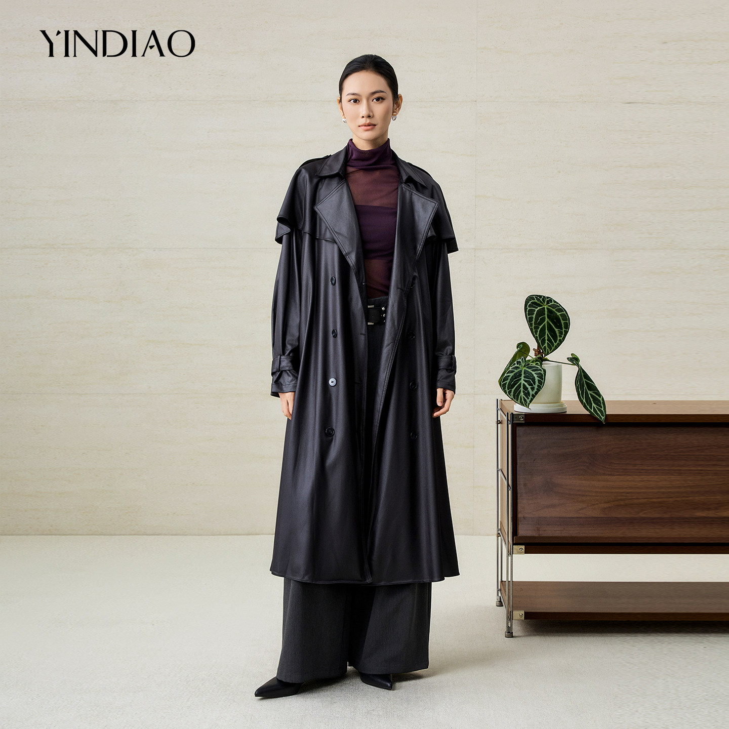 YINDIAO引调精致通勤涂层风衣