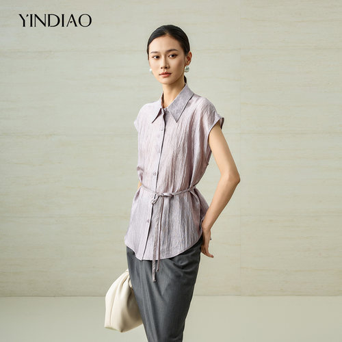 YINDIAO引调配腰绳醋纤无袖衬衫