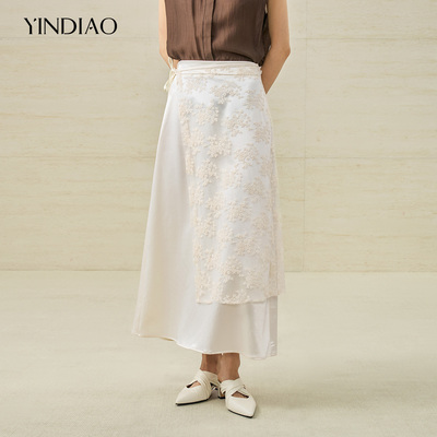 YINDIAO引调系带提花拼接半裙
